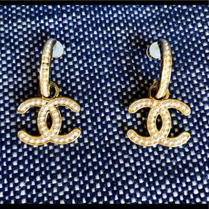 Chanel Earrings - Demi Hoop with CC Logo Charms